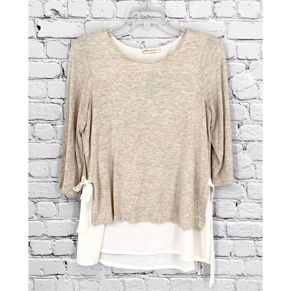 Anthropologie Pebble And Stone White/Cream Bow Sides Flowy Top Medium